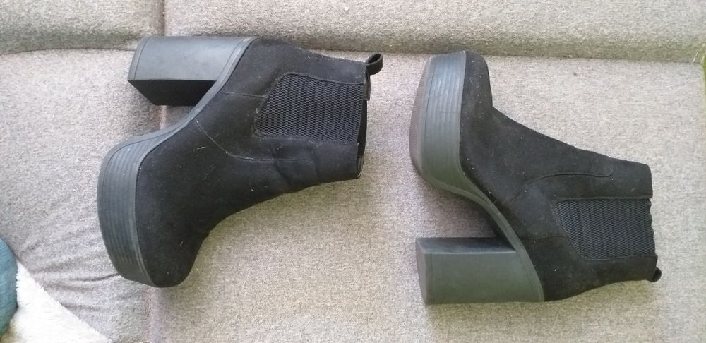 Buty Botki Koturny Obuwie Damskie 8/41 Czarne Zamsz