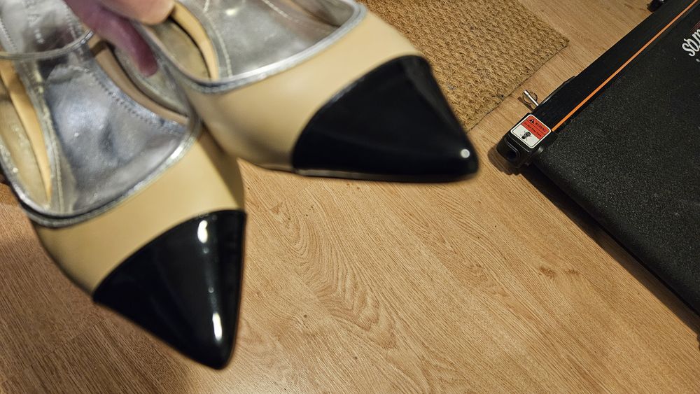 Buty Zara na niewysokim obcasie półbuty beżowy czarny rozmiar 37