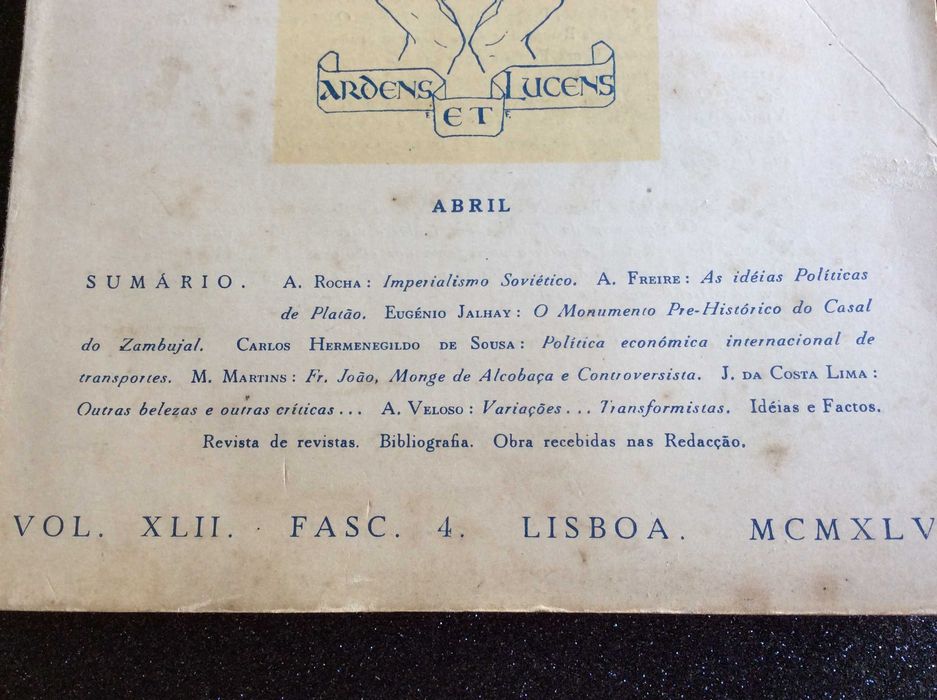 Brotéria. Revista contemporânea. de cultura, 1946. Ver sumário