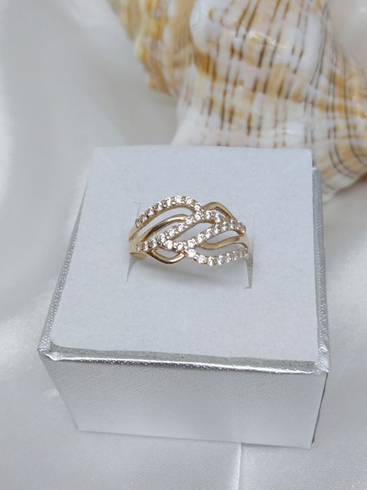 Złoty pierścionek z cyrkoniami, złoto Golden rose 583, rozmiar 13