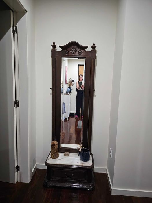 Movel Espelho com Marmore e Madeira Castanho