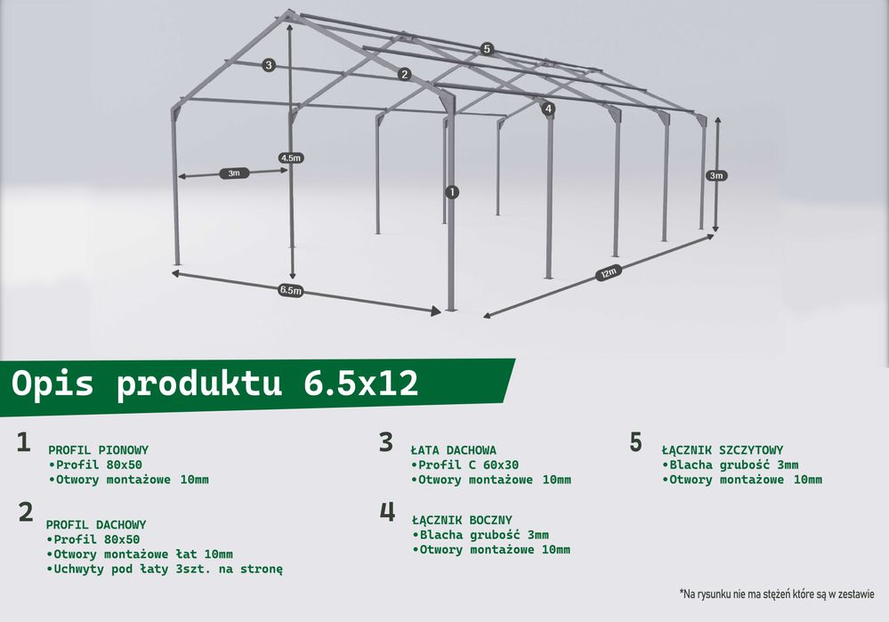 Konstrukcja stalowa 6.5x12x3 hala wiata garaż hangar magazyn