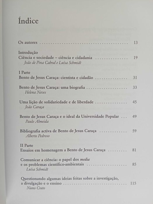 Ciência e Cidadania, Homenagem a Bento de Jesus Caraça