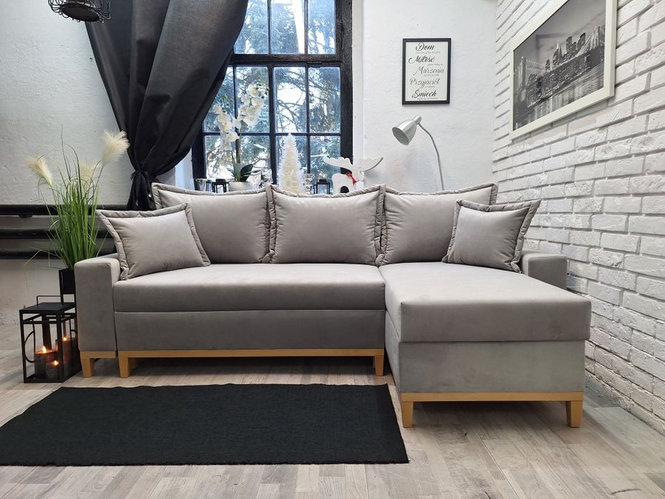 Narożnik Tokio sprężyny welur drewno