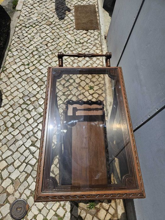 Mesa de Apoio de Chá Vintage em Madeira com Tampo de Vidro