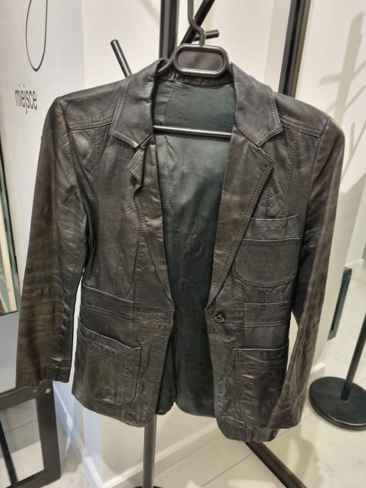 Marynarka/kurtka czarna skórzana vintage S/36
