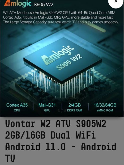 Box Android Vontar w2 2gb/16gb ram como nova  voice control