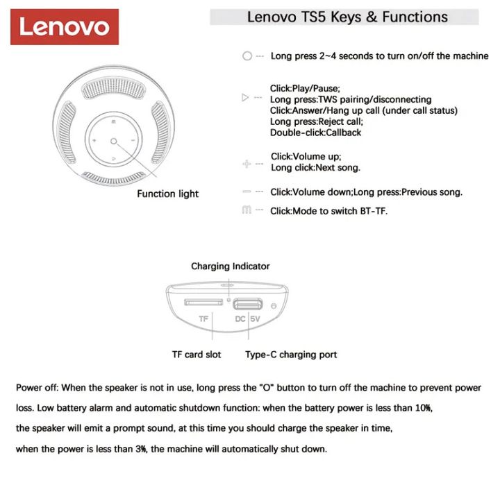 Блютуз Колонка Lenovo TS5 Bluetooth 5.3