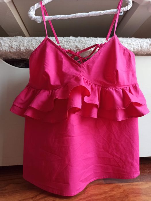 Top rosa fuscia com folhos S Stradivarius Novo