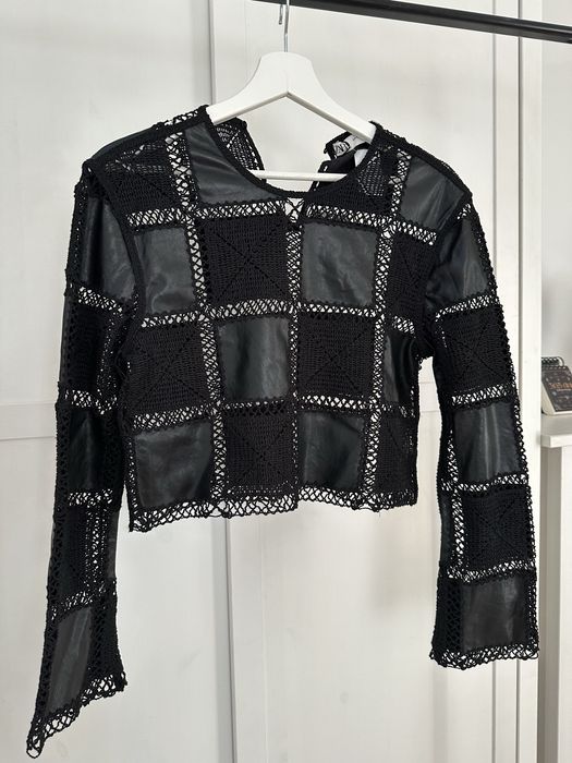 Zara bluzka z ecco skóry z ażurowymi wstawkami 36