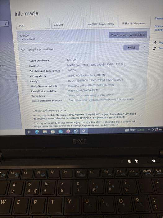 Dell Latitude E7240 i5 4GB SSD Win10 Stacja dokująca