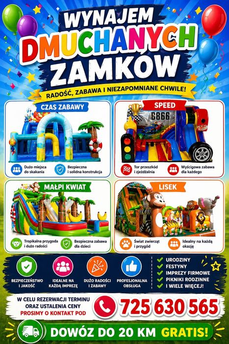 Wynajem dmuchańca,  dmuchańców,  zamek dmuchany,  zjeżdżalnia dmuchana