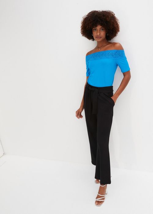 B.P.C niebieska bluzka carmen z koronką ^36/38