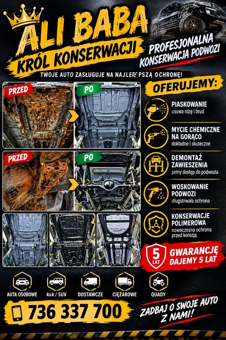 Konserwacja podwozia Piaskowanie 5 lat gwarancji prace blacharskie