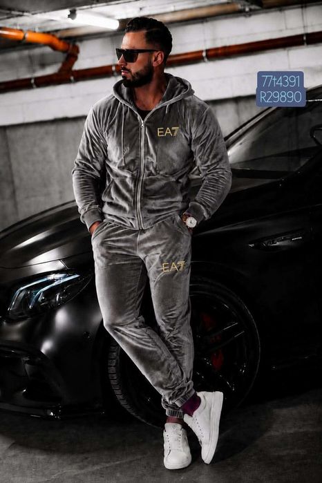 dresy męskie welurowe Emporio Armani logo wyszywane