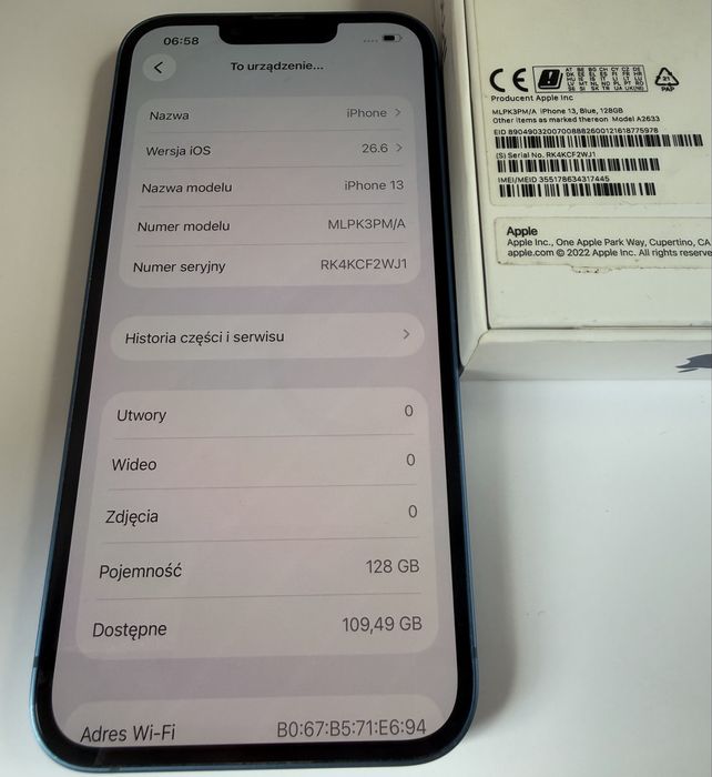 100% Bateria Iphone 13 Niebieski 128GB stan Bardzo Dobry