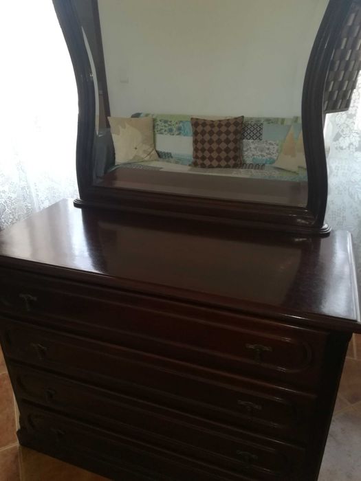 Comoda Com Espelho Madeira Maciça Castanho