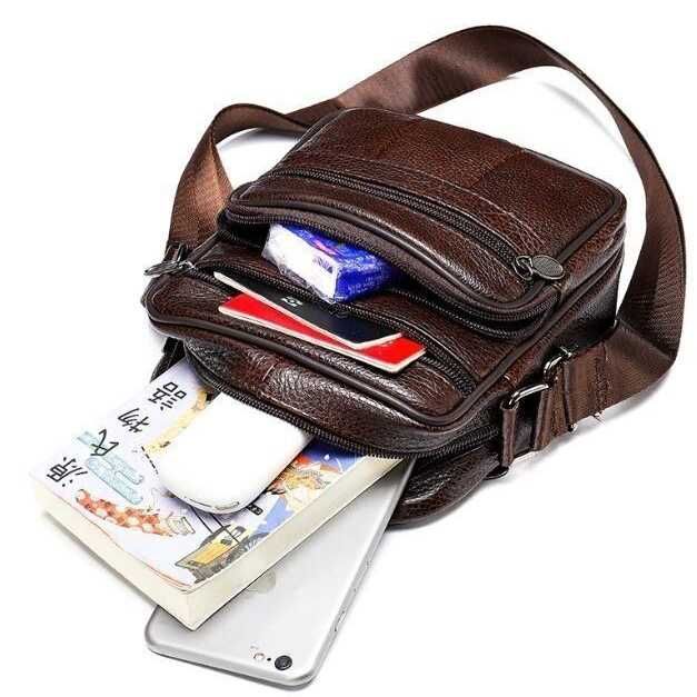 Чоловіча сумка з натуральної італійської шкіри, коричнева, Польща