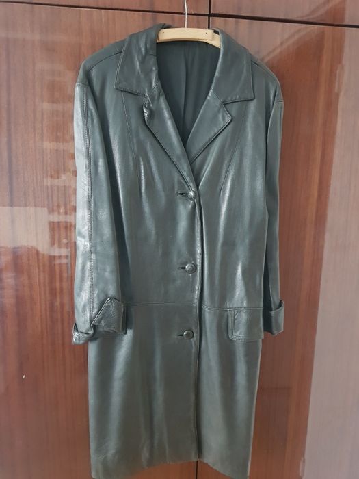 Płaszcz skórzany damski czarny XL z paskiem