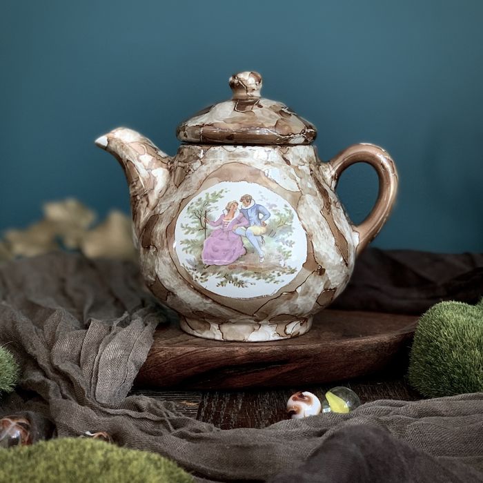 Dzbanek imbryk marmurek porcelana PRL 0,5 l.