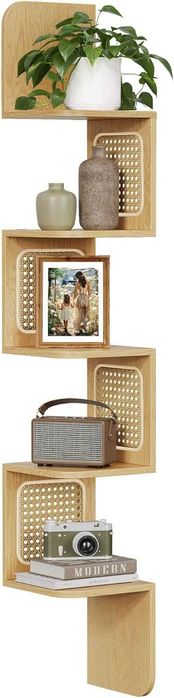 Półka narożna ścienna 5-poziomowa kształt zygzaka rattan PCV BOHO