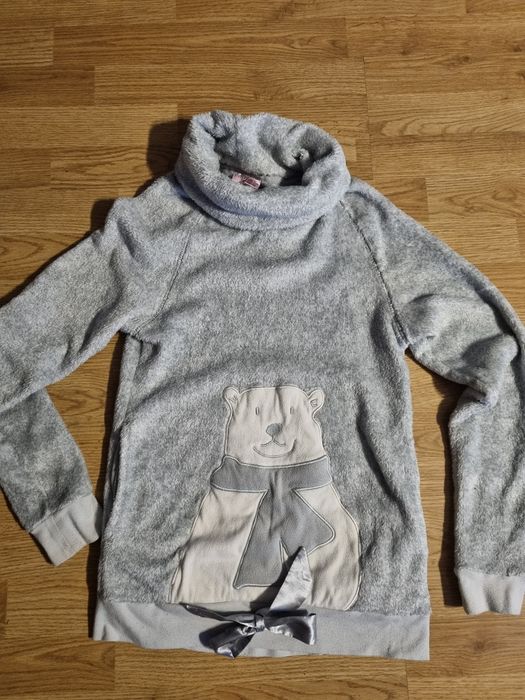 Ciepła puszysta bluza XS mięciutka szara miś