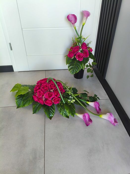 Komplet Nagrobny Różana kula Fuksja Elegancki i Niepowtarzalny