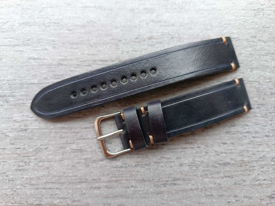 Ciemnogranatowy skórzany pasek zegarka 18 mm