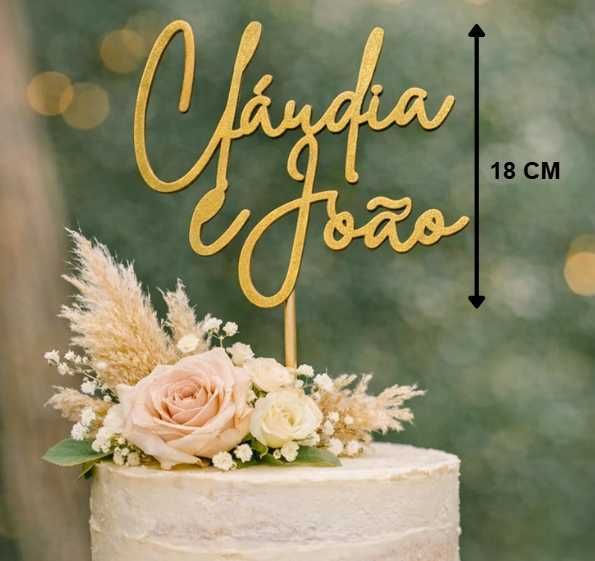 Topo de Bolo Personalizado para Casamento | Nomes | Impressão 3D