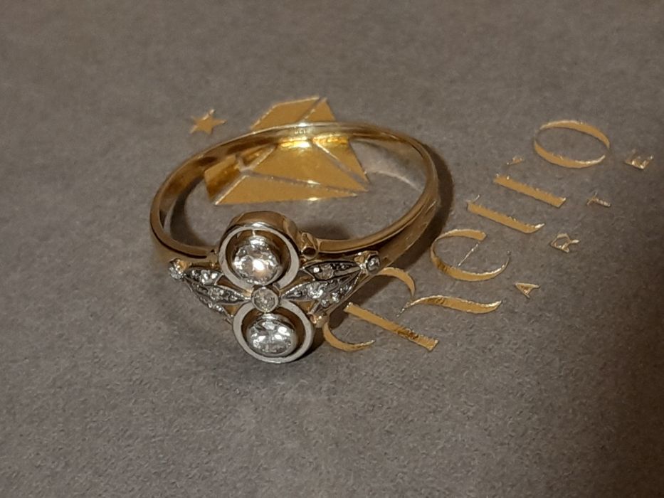 R.22 Pierścionek Art deco Diamenty Złoto 585 Platyna WYCENA