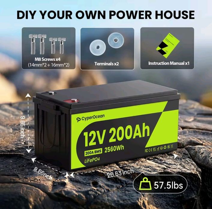 Аккумулятор lifepo4 12v 200ah 2560wh CyperOcean