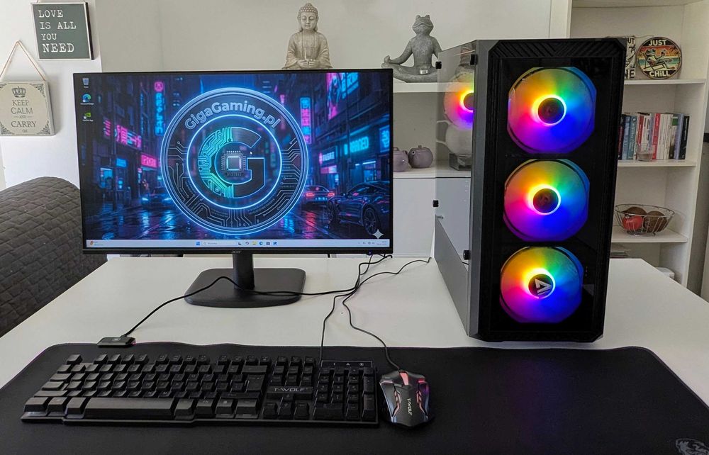 Nowy Komputer + monitor do gier Ryzen 5 16GB SSD Gwarancja LED RGB klawiatura mysz podkładka idealny na prezent komunia RATY Minecraft Fortnite Roblox