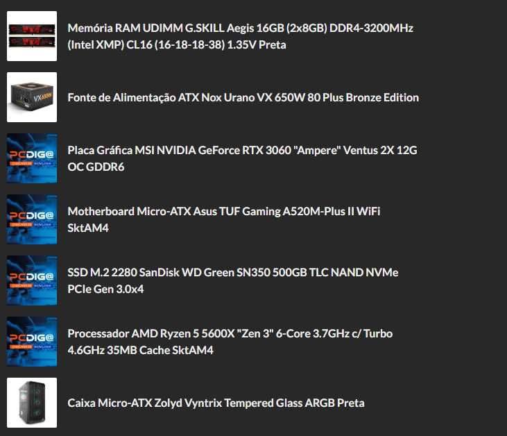 Computador fixo 3060 12gb+ryzen 5600x