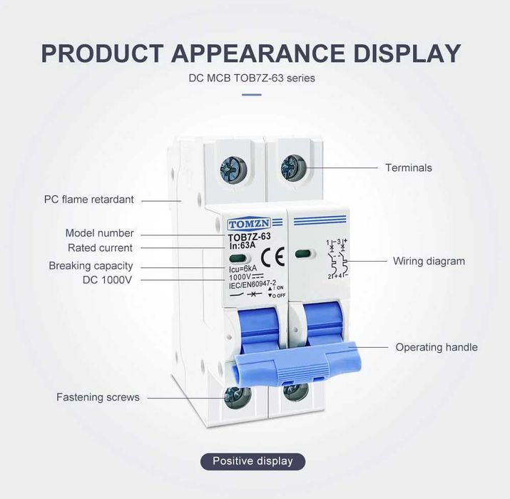 Автоматичний вимикач постійного струму 2P 1000VDC 20A, 25A, 63А.