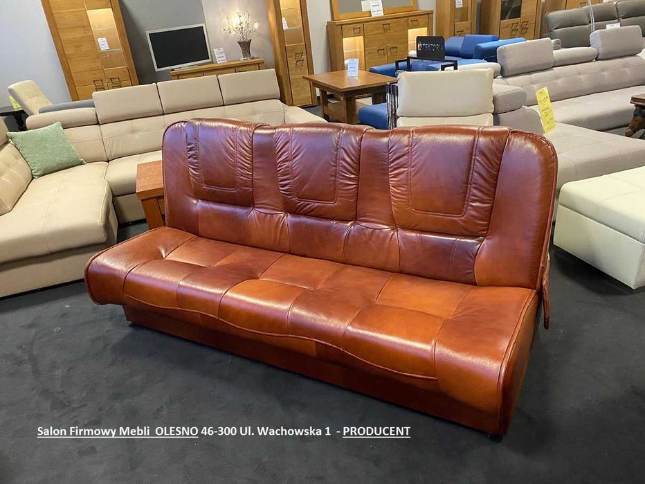 Nowa Kanapa 200cm FINKA, Skóra Naturalna, Spanie, -33% = MEBLE PYKA