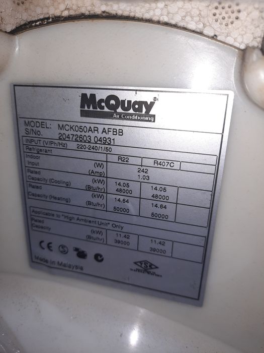 Ar condicionado cassete Mcquay