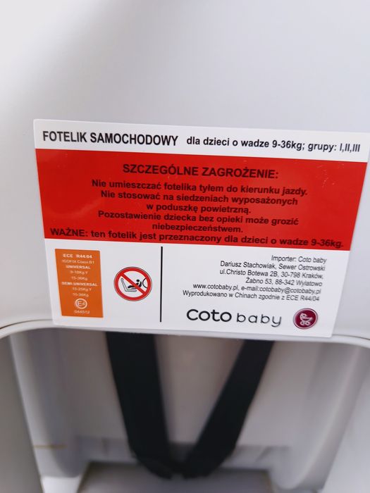 Fotelik nosidełko samochodowy coto baby Como od 9 do 36kg