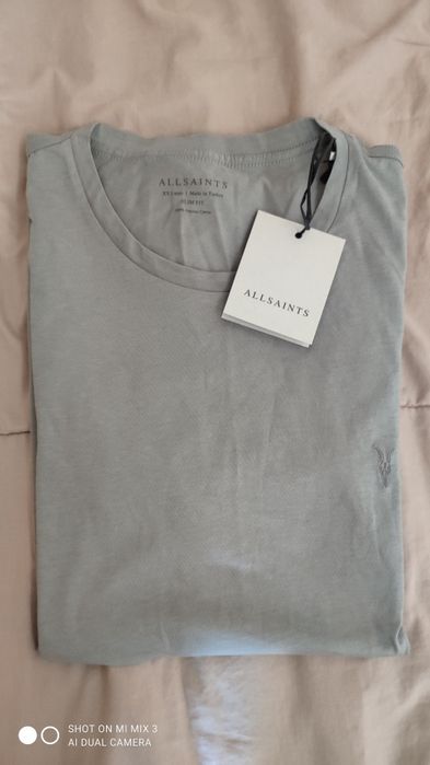 AllSaints szary oliwkowy t-shirt rozm XXL jak XL organiczna bawełna