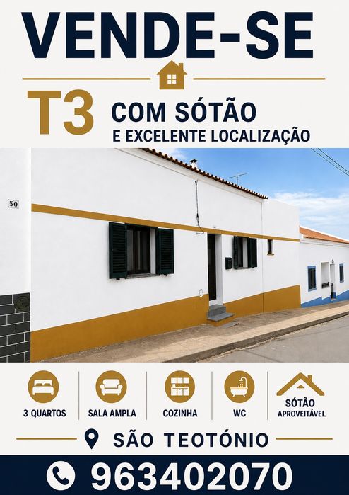 Moradia T3 + sótão - São Teotónio