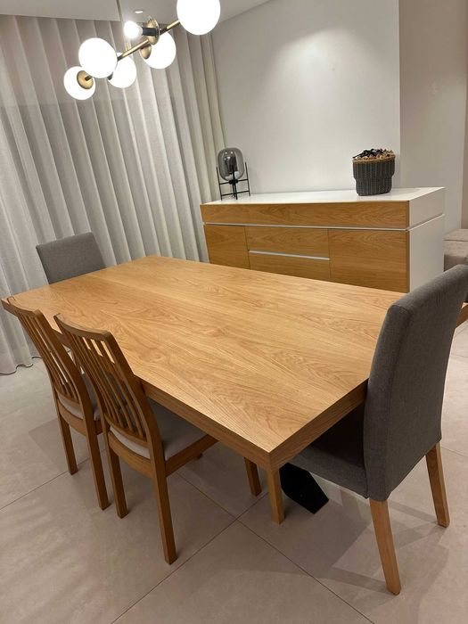 Mesa de Jantar em Carvalho Natural e 6 cadeiras