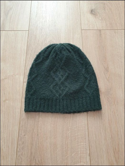 Butelkowa zieleń czapka zimowa beanie warkocze romby