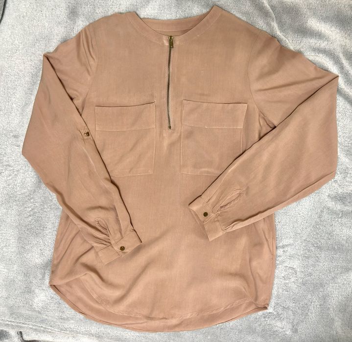 Sinsay XS bluzka 100% wiskoza, beż nude, zamek + kieszenie
