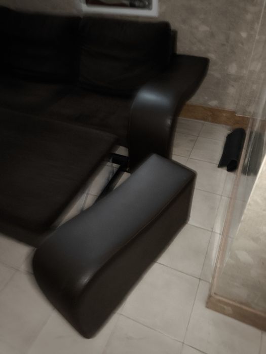 Sofá-Cama com Chaise Longue, Arrumação e Puff Extraível