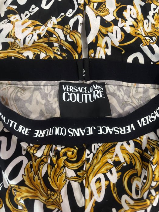 Versace Jeans Couture Legginsy S Slim Fit Czarne Złote Wzory