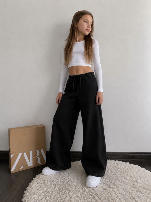 Джинси wide leg чорні zara