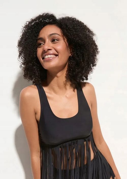 B.P.C czarne tankini z frędzlami + figi wysoki stan ^44