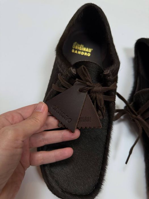 Sandro & Clarks чоловічі шкіряні шоколадні мокасини туфлі  шерсть поні оригінал