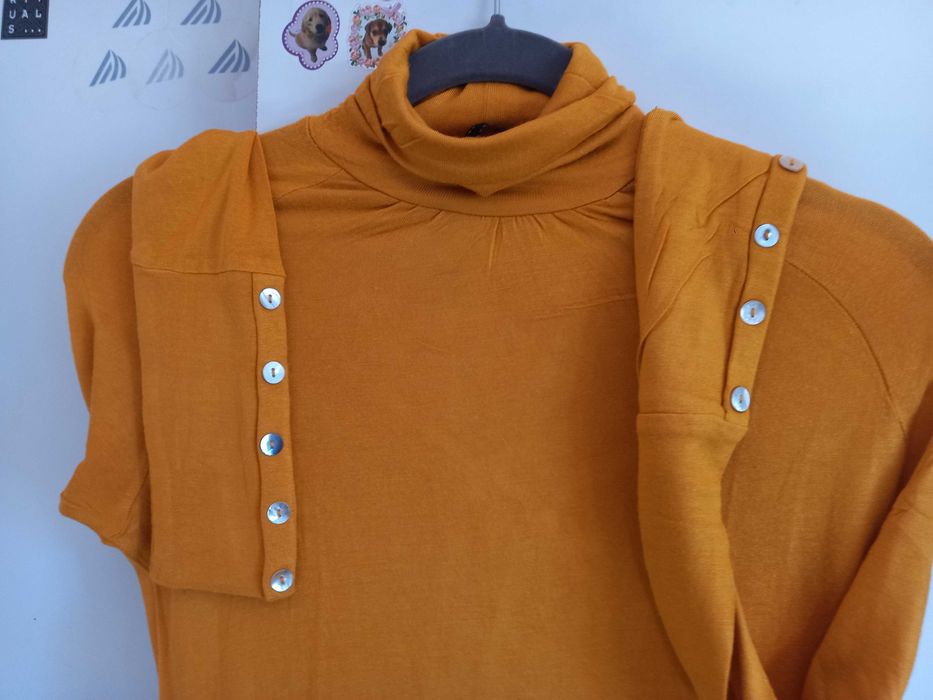 Camisola de gola alta amarela, malha fina - S - Stradivarius