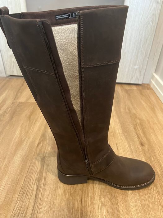 Kozaki brązowe, skórzane i ocieplane  firmy Clarks rozmiar 41