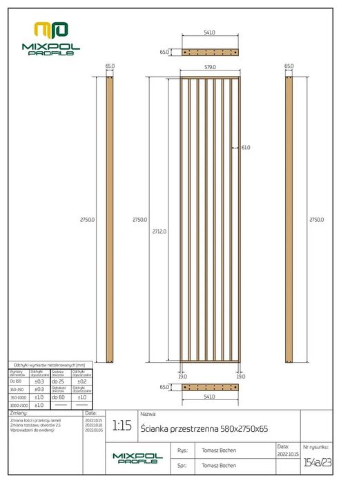 Lamele ścianka wolnostojąca lamelowa 275x58 cm czarny mat mixpol